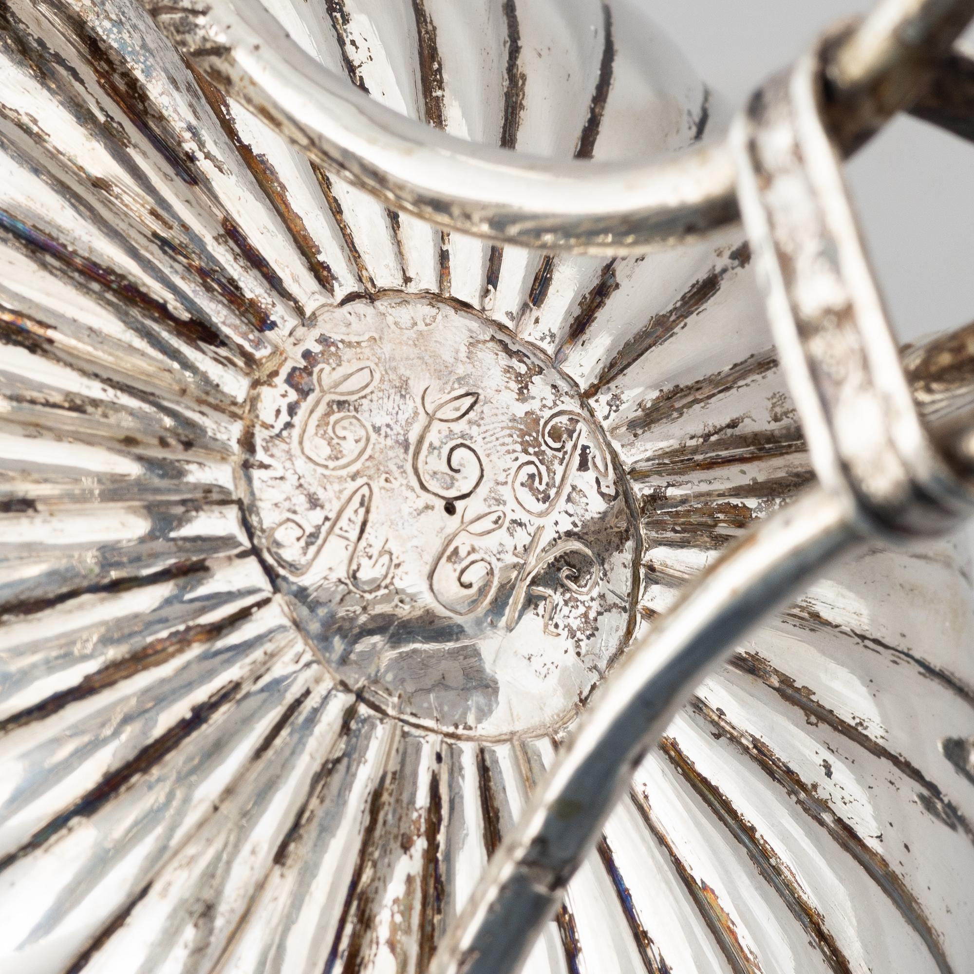 A Swedish Empire silver sugar bowl with sugar spoon, mark of Carl Lindström, Borås 1842.