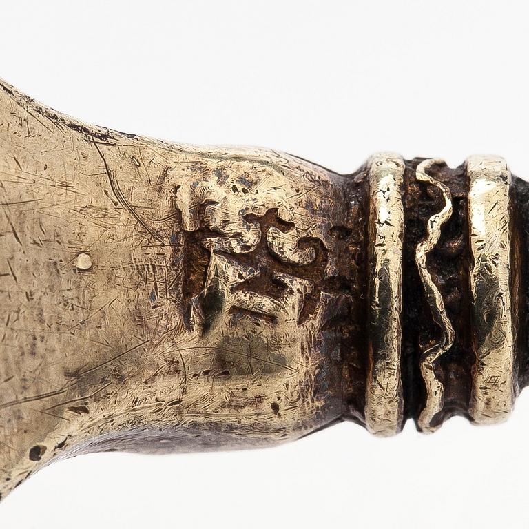 A Renaissance spoon in gilded silver, maker's mark of Lorenz Hartman, active in Stockholm 1582-1617.