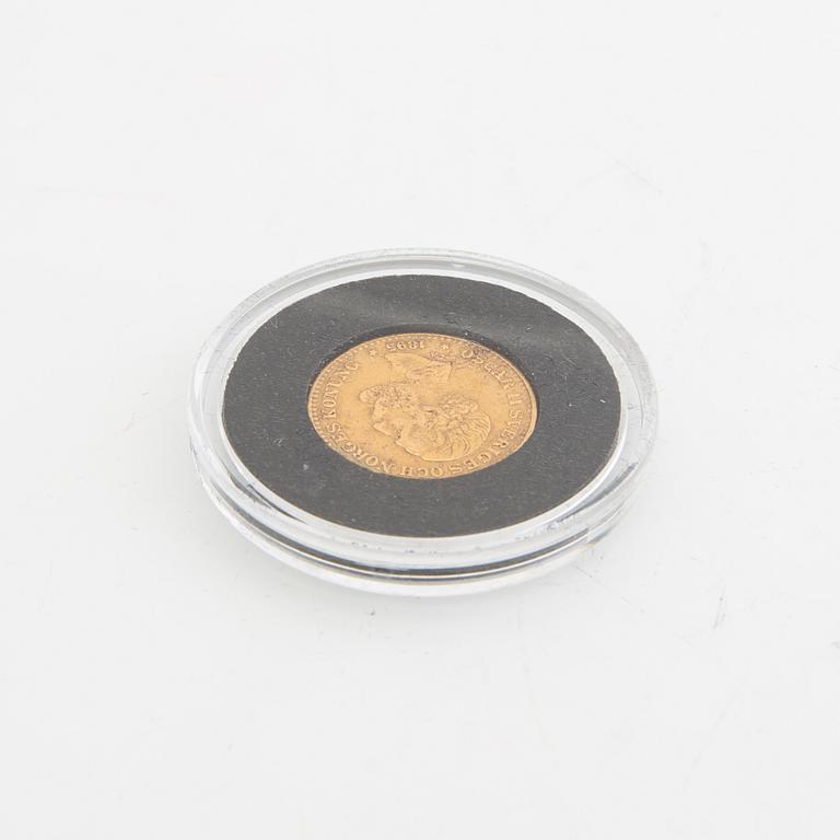 Guldmynt Sverige, Oscar II 10 kr, 1895.