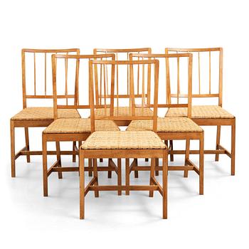 JOSEF FRANK, a set of six elm and rattan dining chairs, model 800.