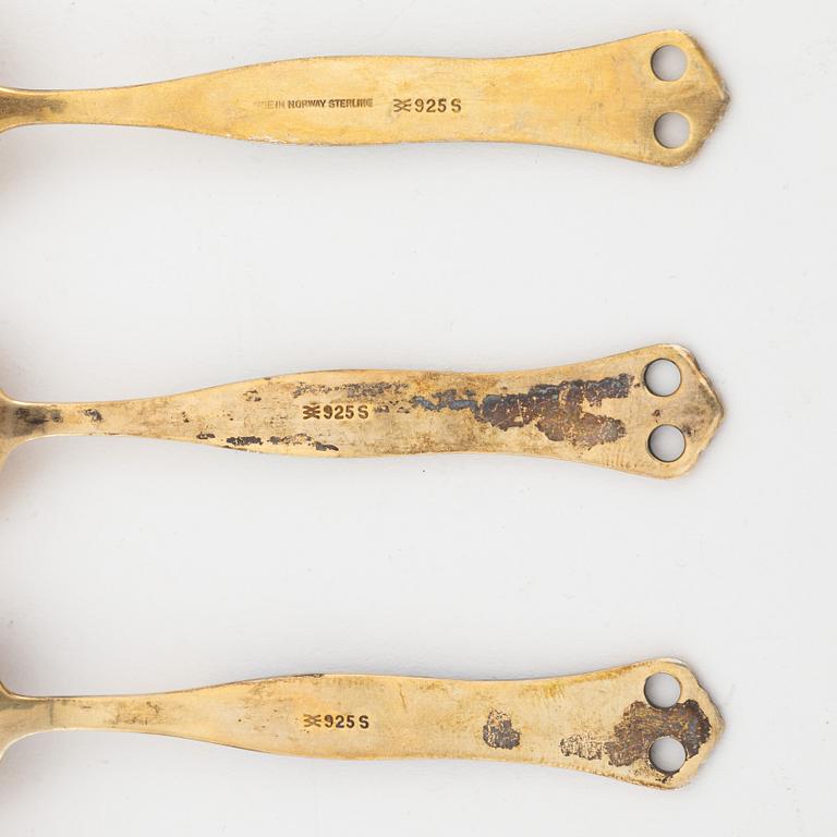 Bestick, 17 st, silver och emalj, Norge, 1900-talets mitt.