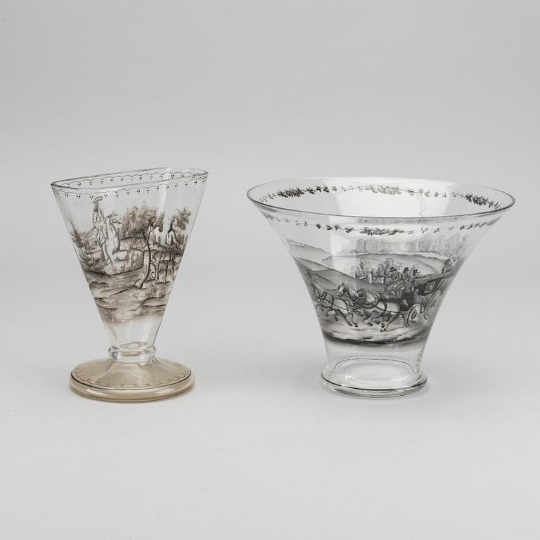 JOSEF LENHARDT, a set of two handpainted glass vases.