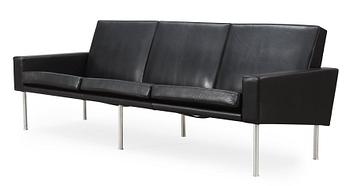 64. A Hans J Wegner three-seated black leather 'GE-34' sofa, AP-stolen, Denmark 1950's-60's.
