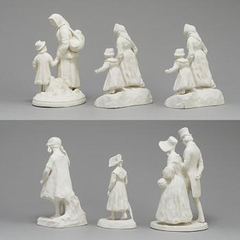 SIX PARIAN FIGURES, Gustafsberg and Rörstrand, early 20th century.
