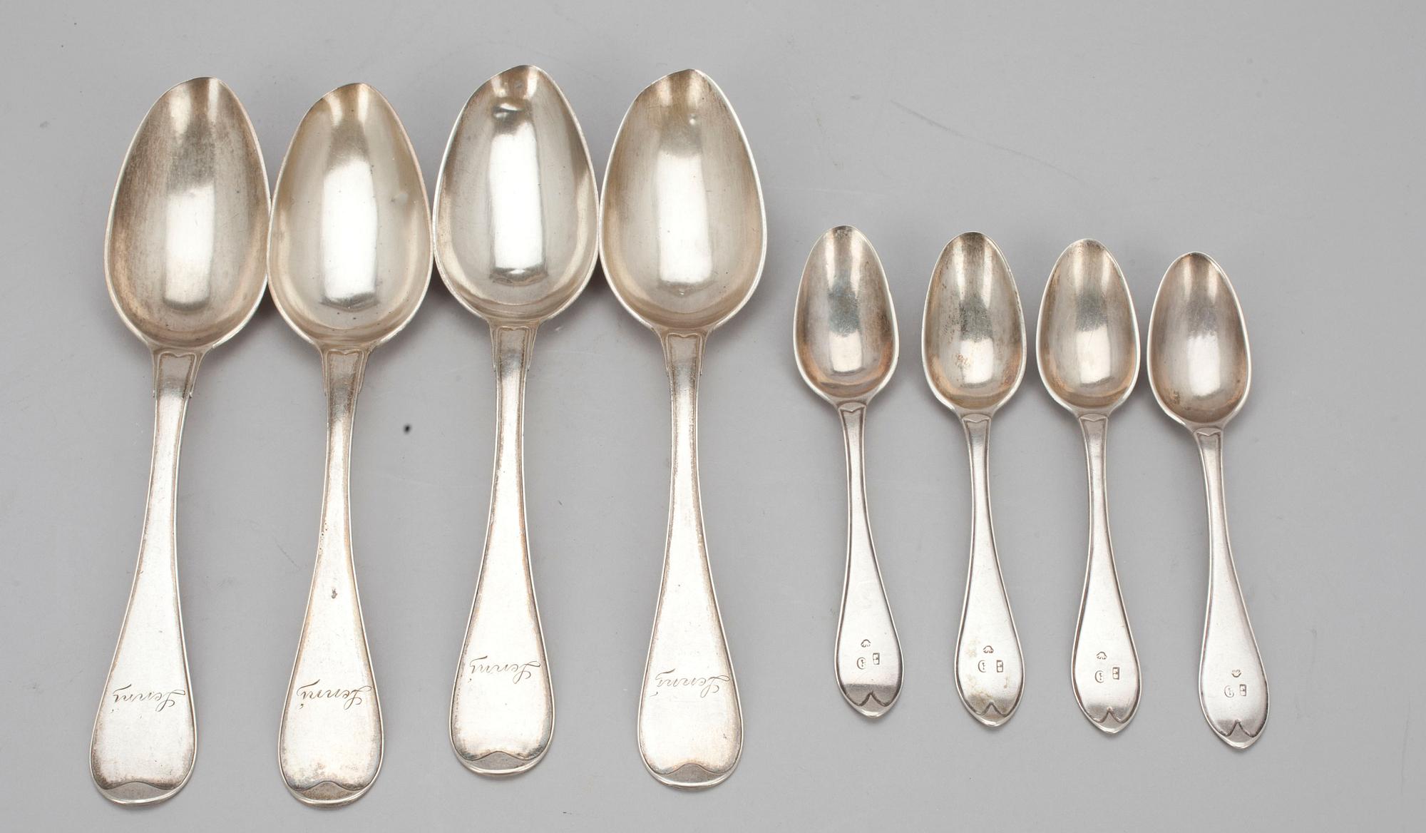 SKEDAR, 4 st, silver, Isac Carlstedt (1813-1849), SKEDAR, 4 st, Lars Broman (1797-1843) Borgå. Tot. vikt ca 320 g.