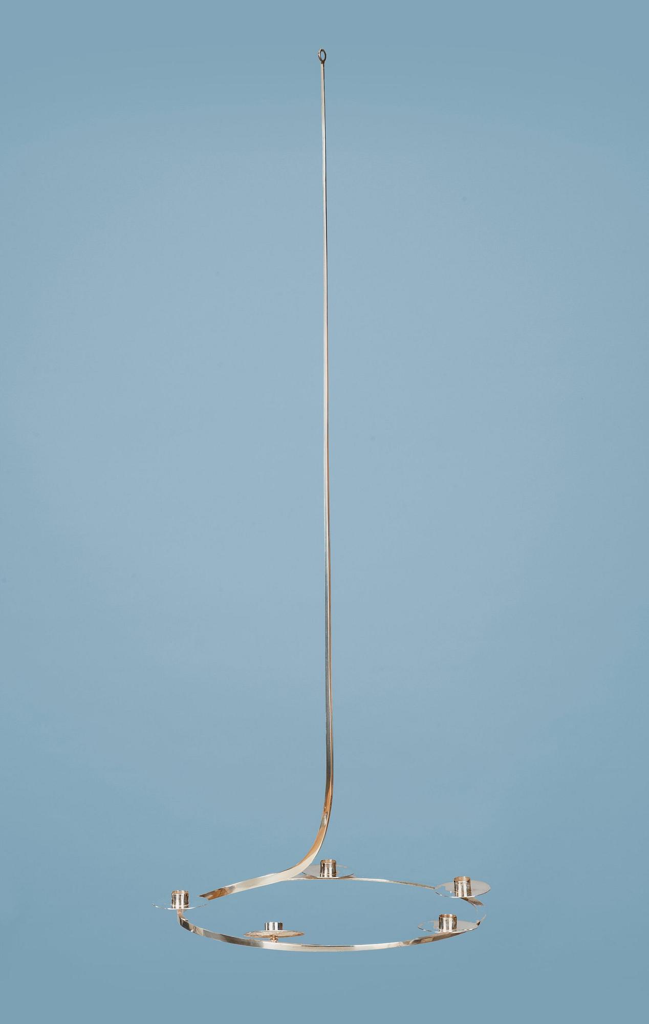 A Nils Nisbel five candles sterling chandelier, Sigtuna, Sweden 1986.