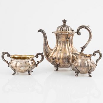 Kaffeservis, 3 delar, silver, möjligtvis Norge, med svenska importstämplar 1900-talets mitt.