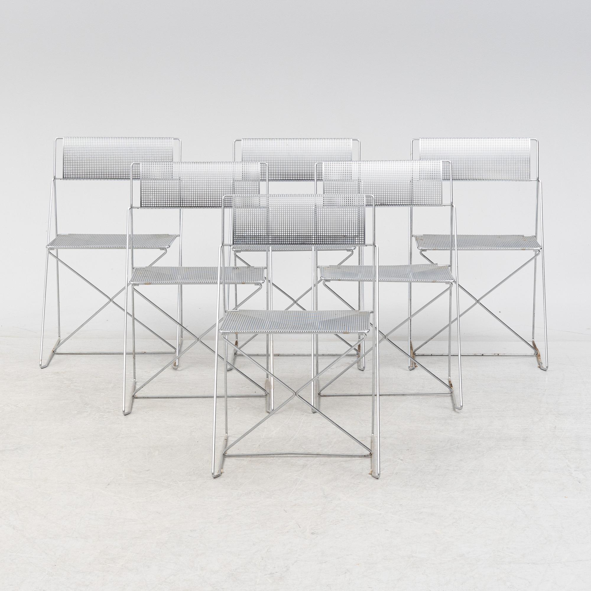 A set of six 'X-line' chairs by Niels Jorgen Haugesen for Magis, designed 1977.
