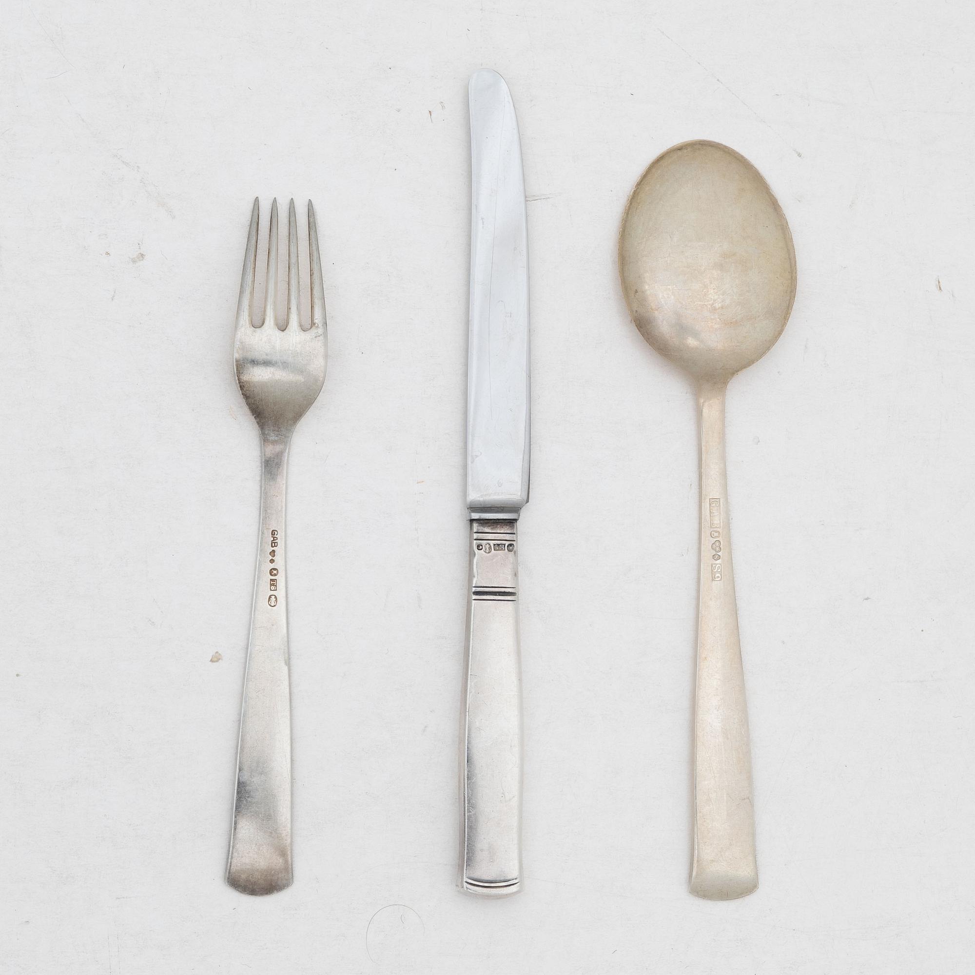 Jacob Ängman, Cutlery set, 36 pieces, silver, “Rosenholm”, GAB.