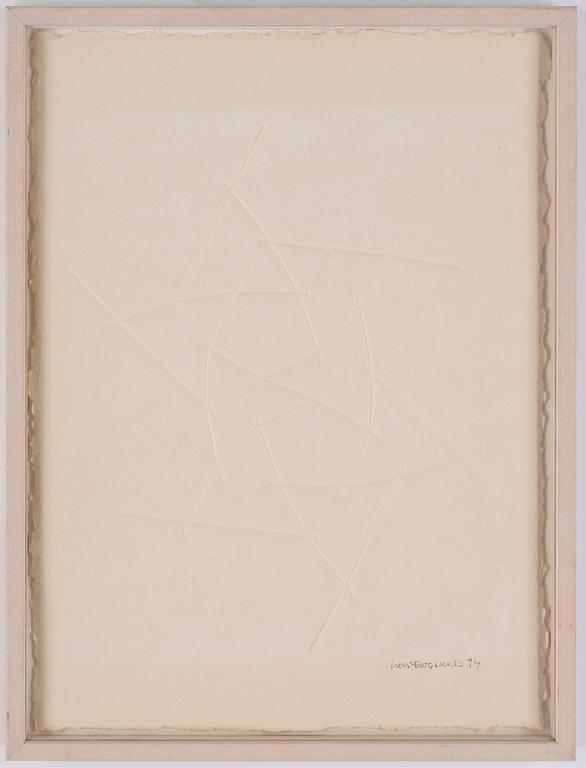 Lars Englund, sculpture and paper relief signed and dated 99.