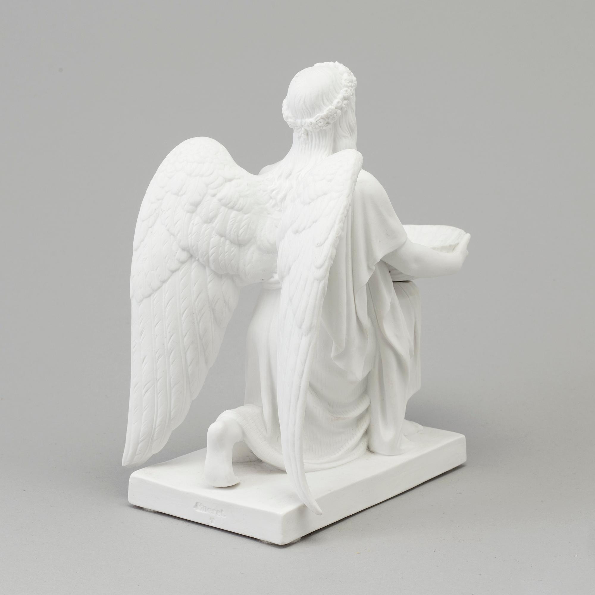 A bisquit figure of 'The Angel of Baptism', after Bertel Thorvaldsen. Royal Copenhagen, Denmark, 19th Century.