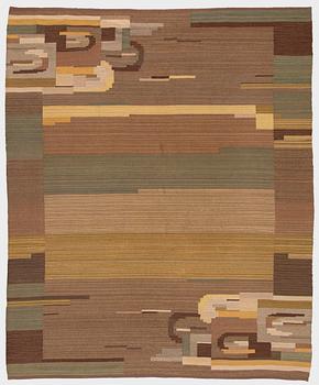 Greta Skogster-Lehtinen, hårgarnsmatta, tillverkare Aaltonens Mattväveri Kiikka 1930-tal. Ca. 360 x 300 cm.