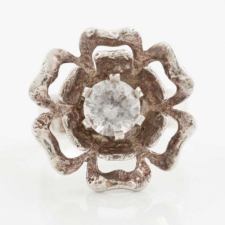 Theresia Hvorslev, ring, sterling silver with a white stone, Lidköping 1972.