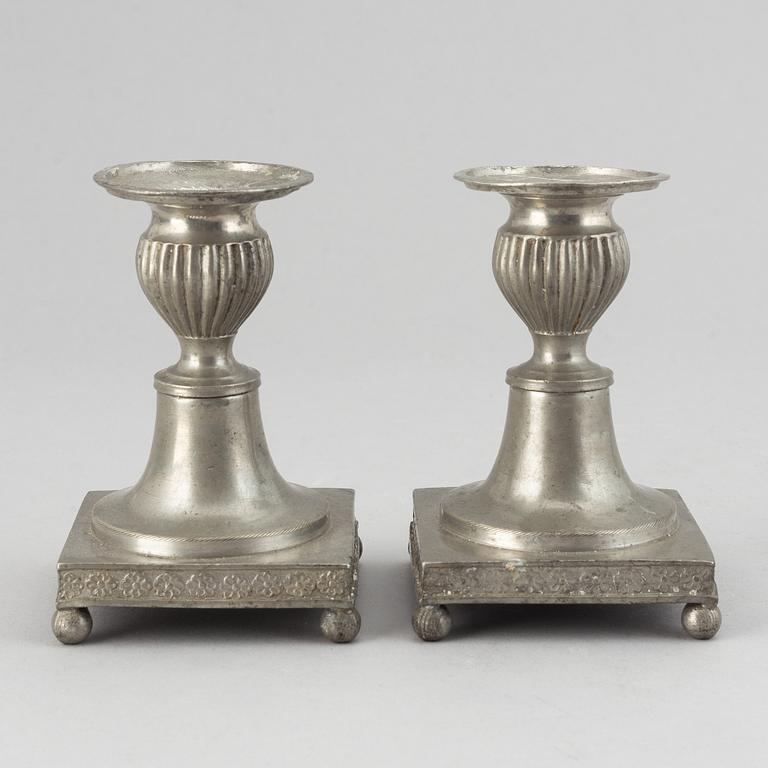 A pair of pewter candlesticks by Niclas Anström, Växjö 1835.