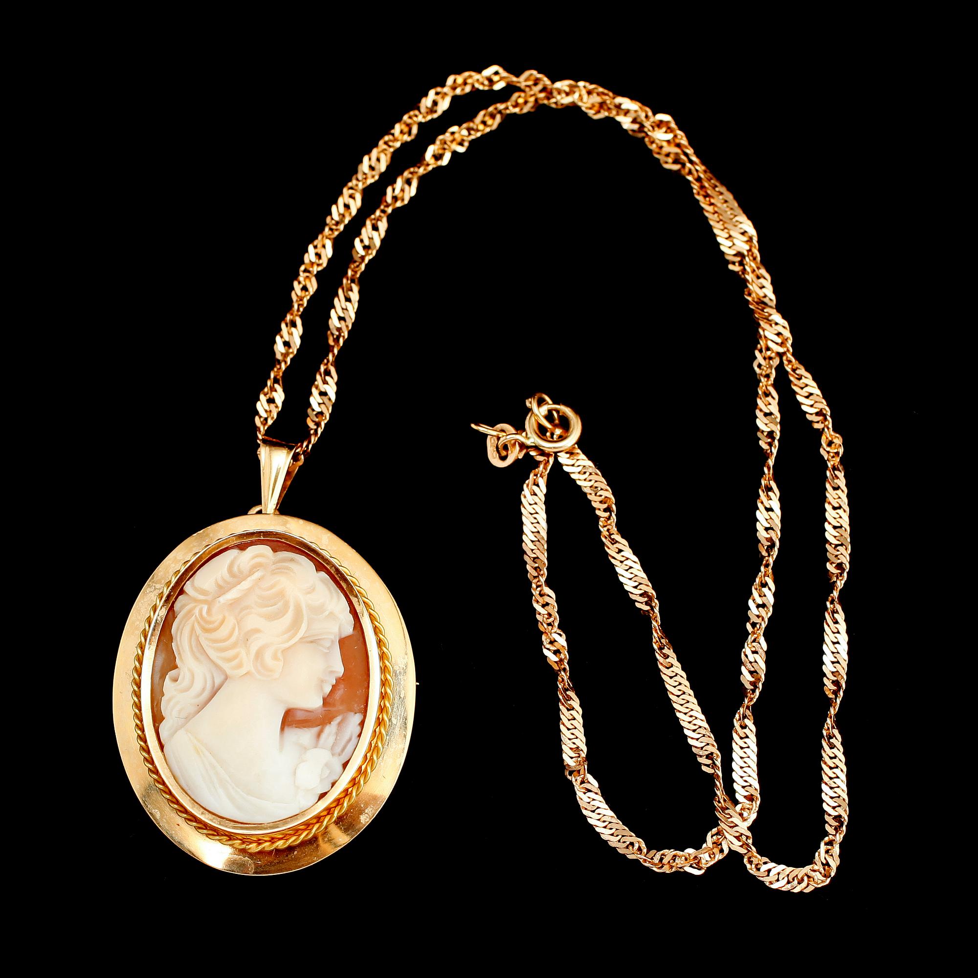 BROSCH/HÄNGE SAMT KEDJA, 18 k guld. Vikt med kamé ca 13 g.