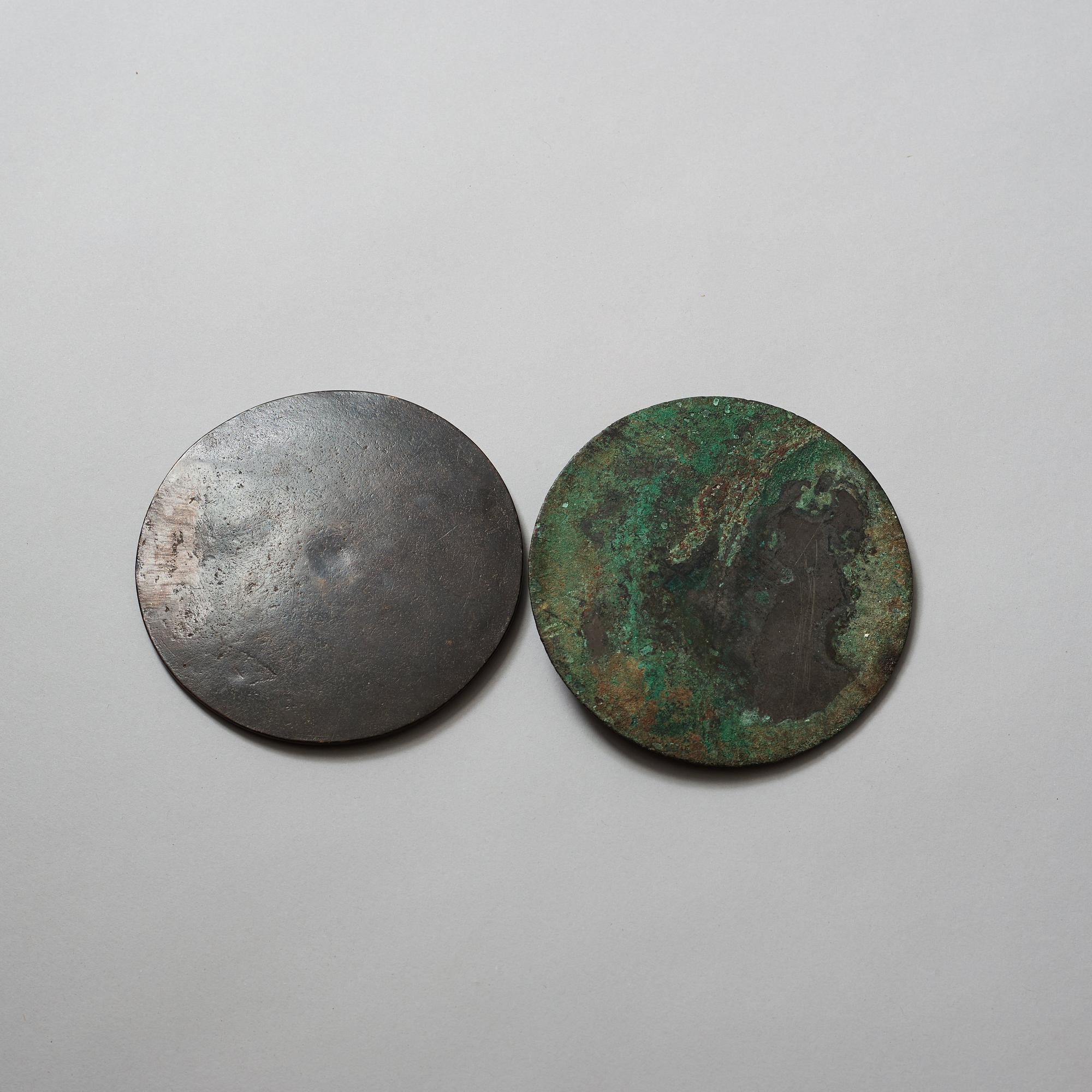 Two bronze mirrors, Han dynasty (206 BC -220 AD).