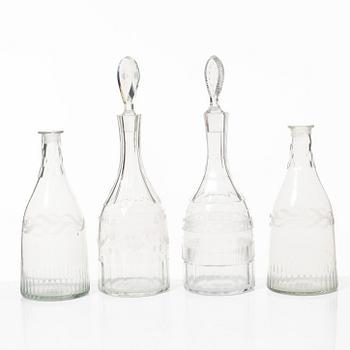 Four glass decanters, Gustavian, Sweden, late 18th century and first half of the 19th century.