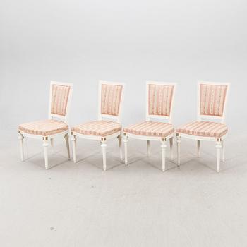 A set of four paitend Gustavian style chairs mid 1900s/second part.
