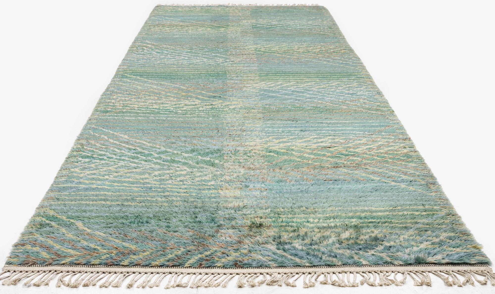 Barbro Nilsson, a runner, 'Marina, grön', knotted pile, c. 469 x 158 cm, signed AB MMF BN.