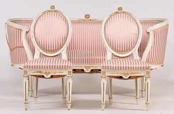 SOFFA samt STOLAR, ett par, gustaviansk stil, 1900-talets första del.