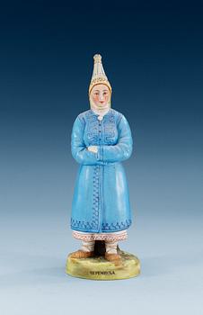A Russian figure of a 'Cheremis woman', Gardner manufactory, second half of 19th Century.