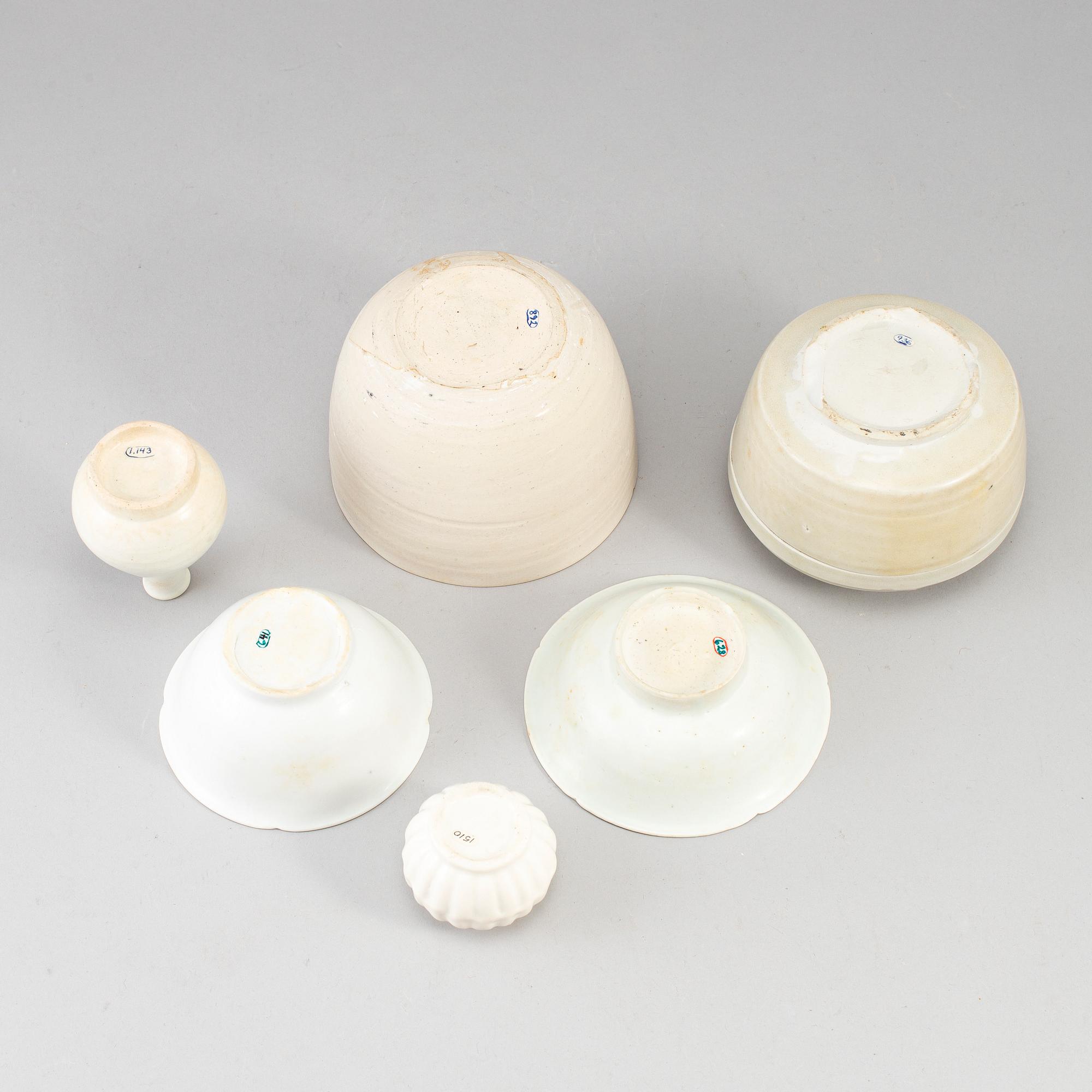 A group of white glazed South East Asian ceramics, Song style, 20th Century. (6 pieces).