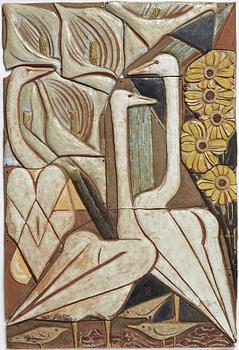 Tyra Lundgren, relief, glaserat stengods, sannolikt 1950-tal.