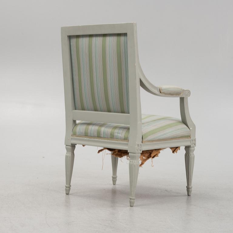 A painted Gustavian armchair, second part of the 18th Century.