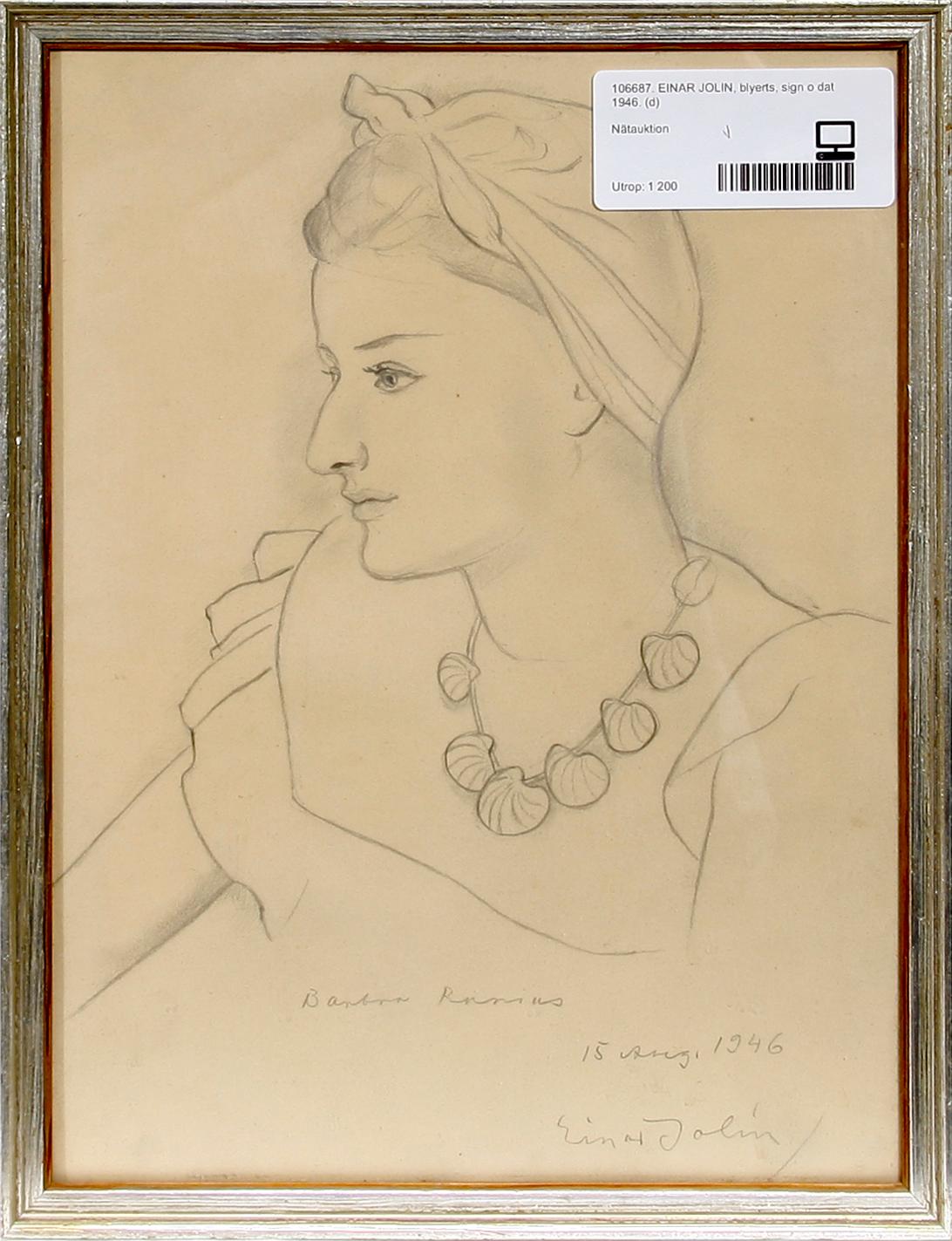 EINAR JOLIN, blyerts, sign o dat 1946.