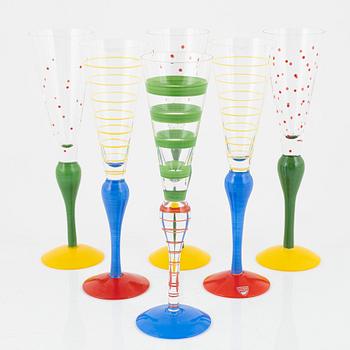 Anne Nilsson, six 'Clown' champagne glasses, Orrefors.