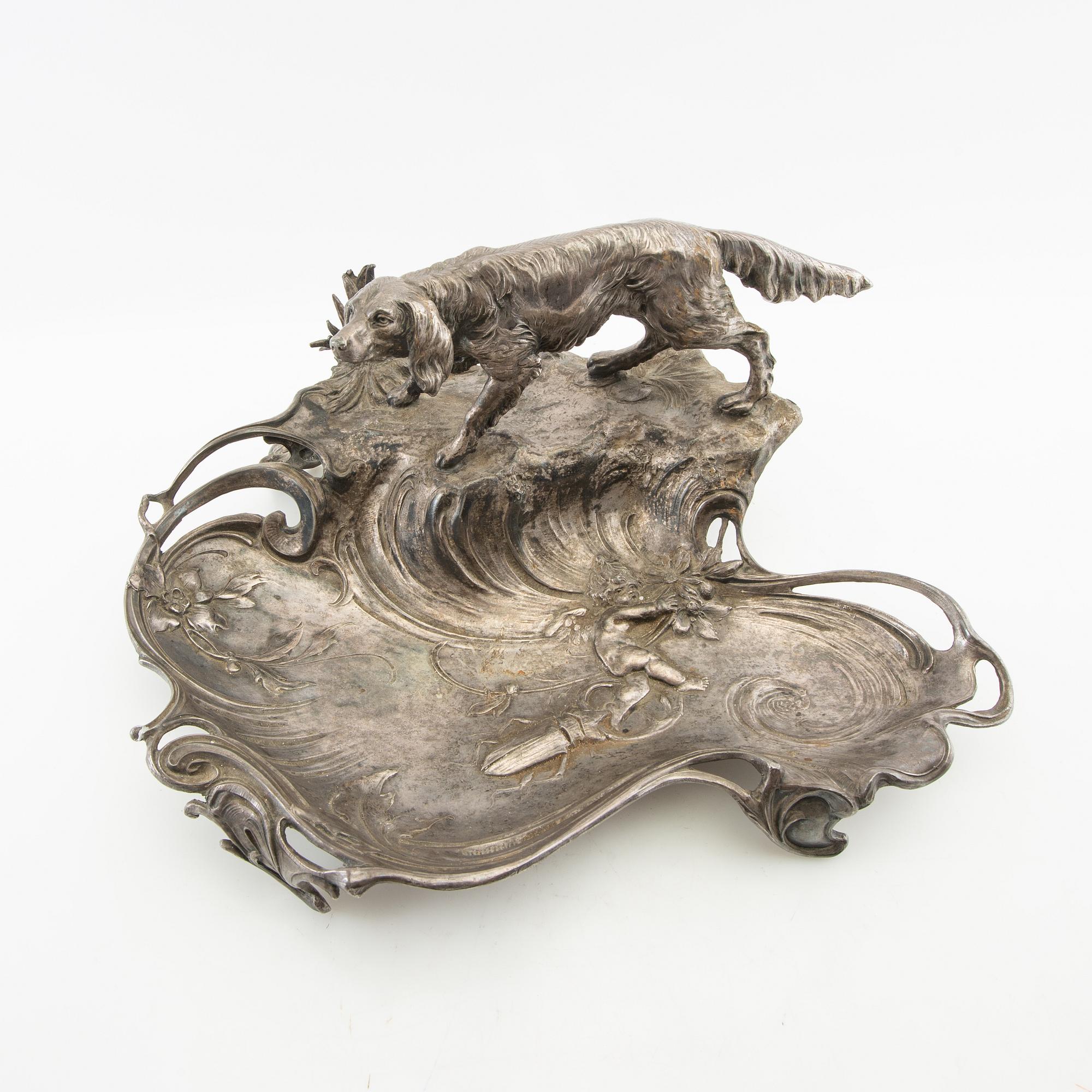 Writing desk Art Nouveau around 1900, silver plate.