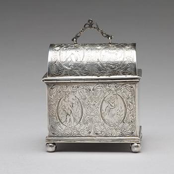 A Dutch silver wedding casket / knottekistje, pseudo marks.