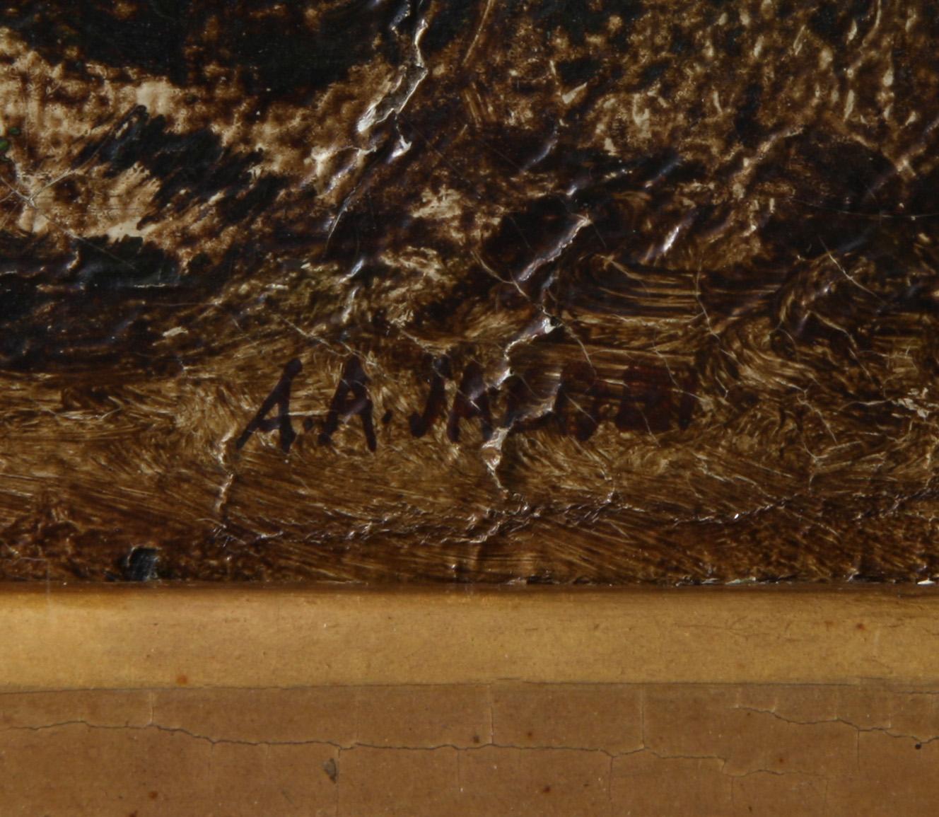 OKÄND KONSTNÄR, olja på duk, sign "AA JACOBI".