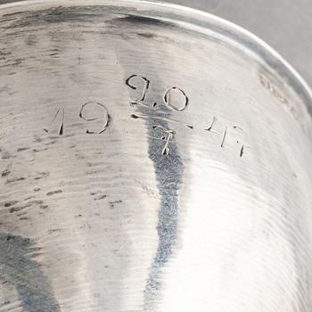 Two silver vases and a punch cup, one by W.A. Bolin, Stockholm 1929.