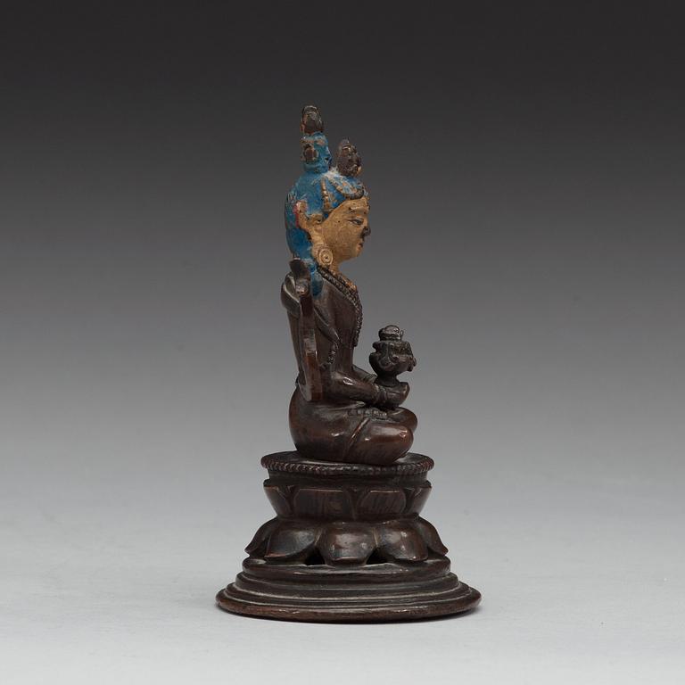 BODHISATTVA, delvis bemålad brons. Tibet, 1800-tal.