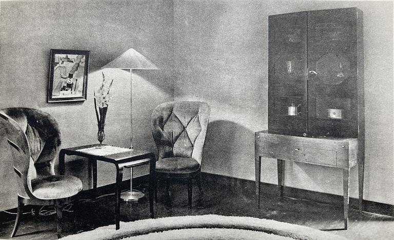 Uno Åhrén, a Swedish Grace black lacquered "Lady's armchair", Mobilia AB, Malmö ca 1925.
