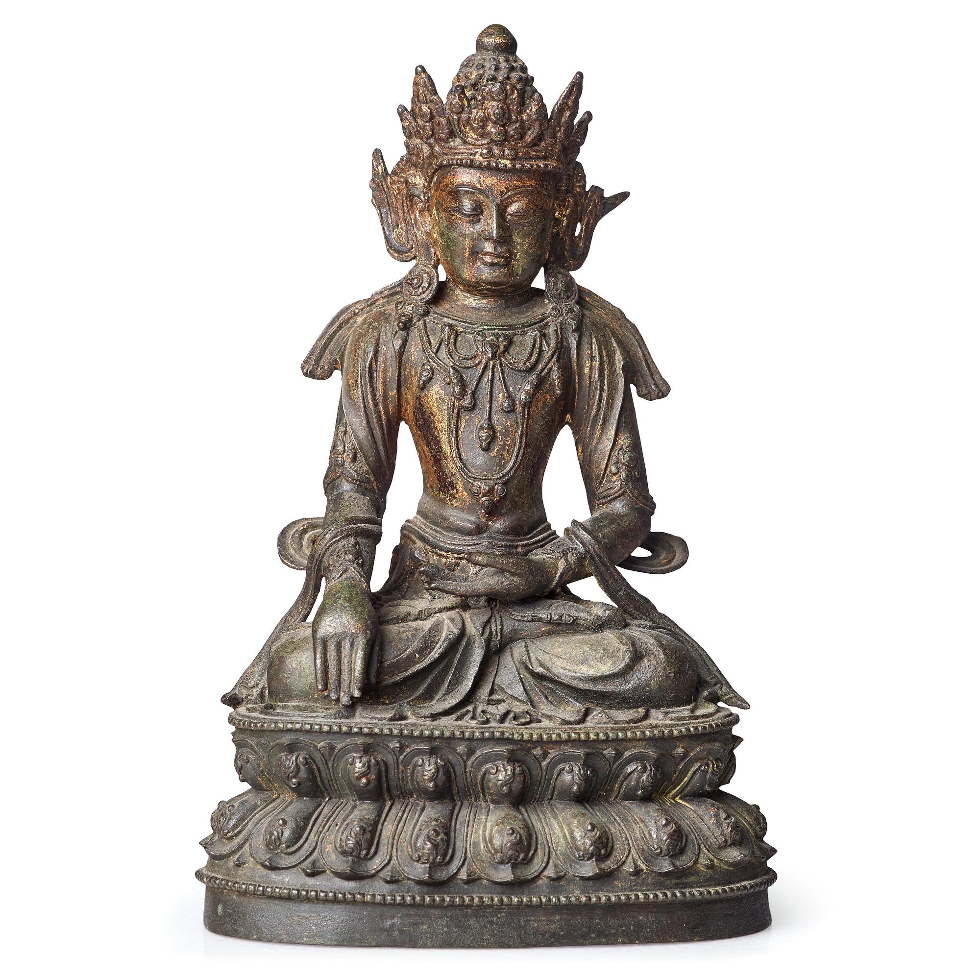 A large bronze figure of bodhisattva, Ming dynasty, 15th Century.