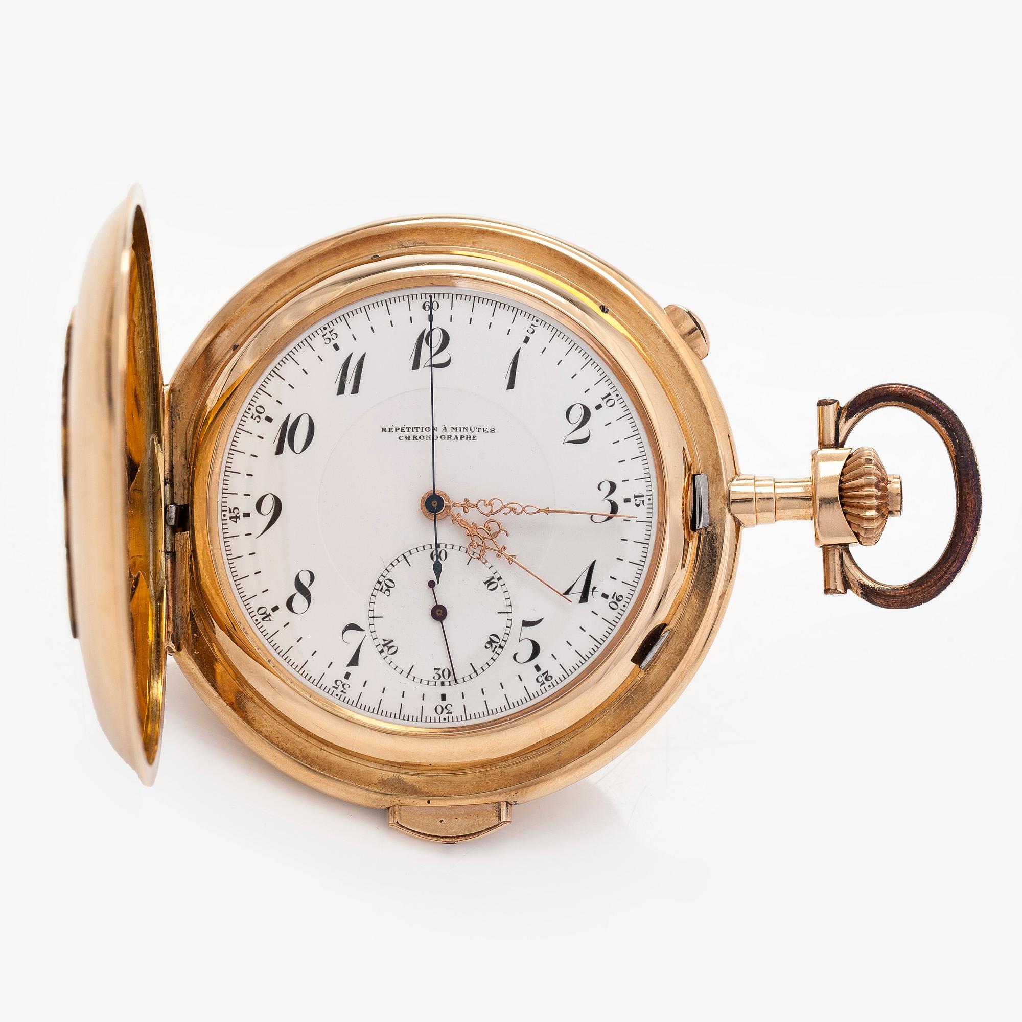 Nestor Delevaux, fickur, savonett, minutrepeter, kronograf, 62,5 mm.