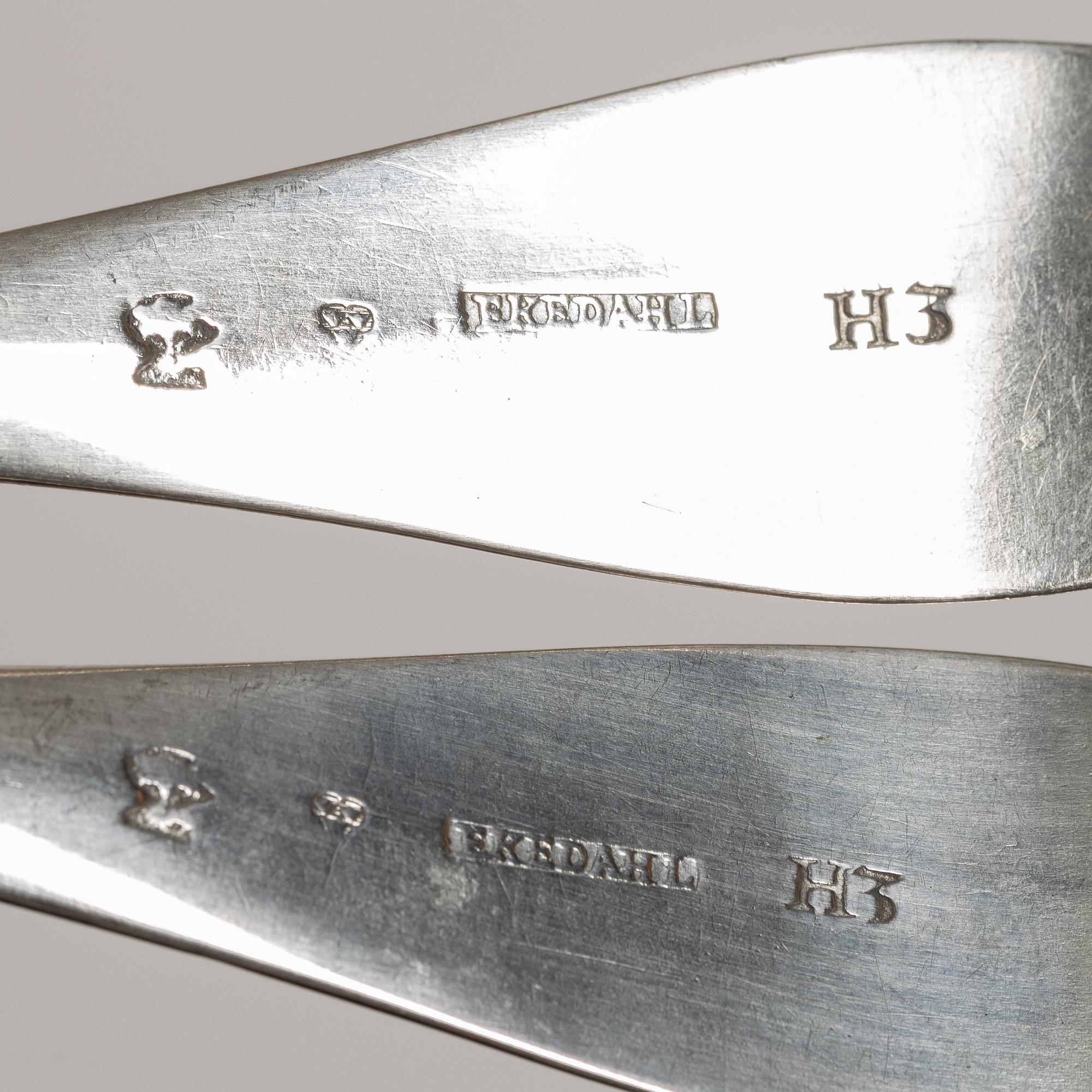 Nine Swedish silver spoons, early 19th century.