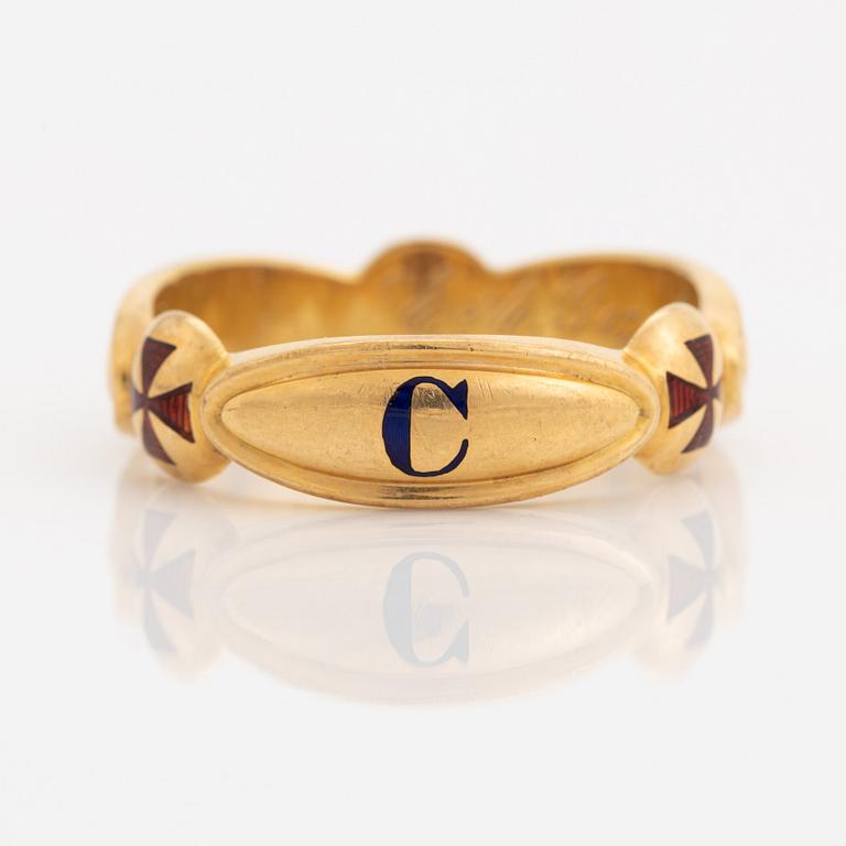 Frimurarring, 18K guld och emalj.