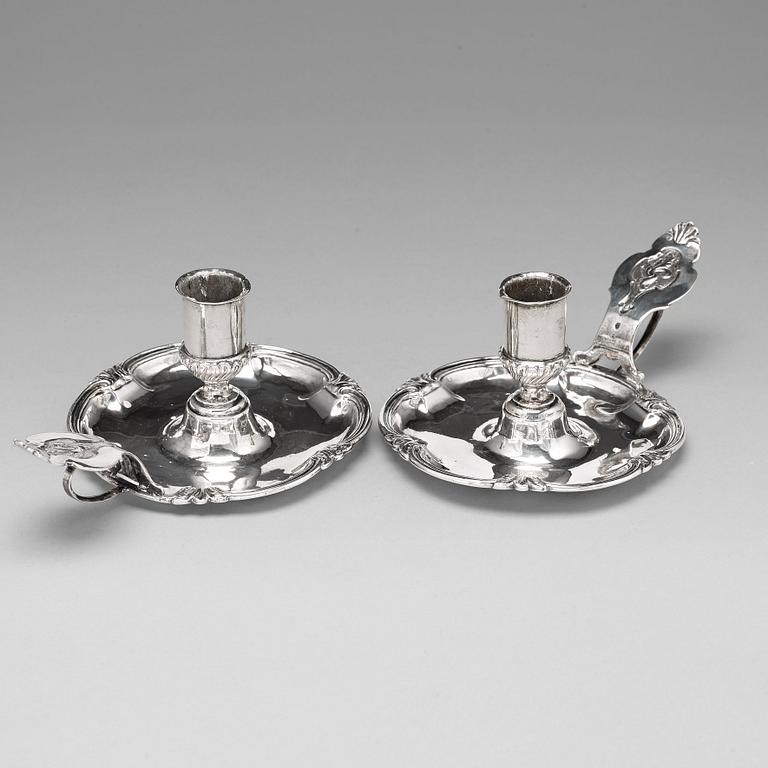Petter Julin, nattljusstakar, ett par, silver, Köping 1756, rokoko.