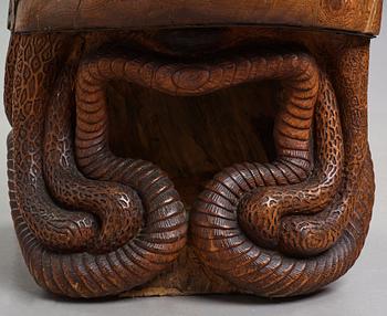 Knut Fjaestad, an Art Nouveau sculptured and carved pine throne, Sweden early 20th century.