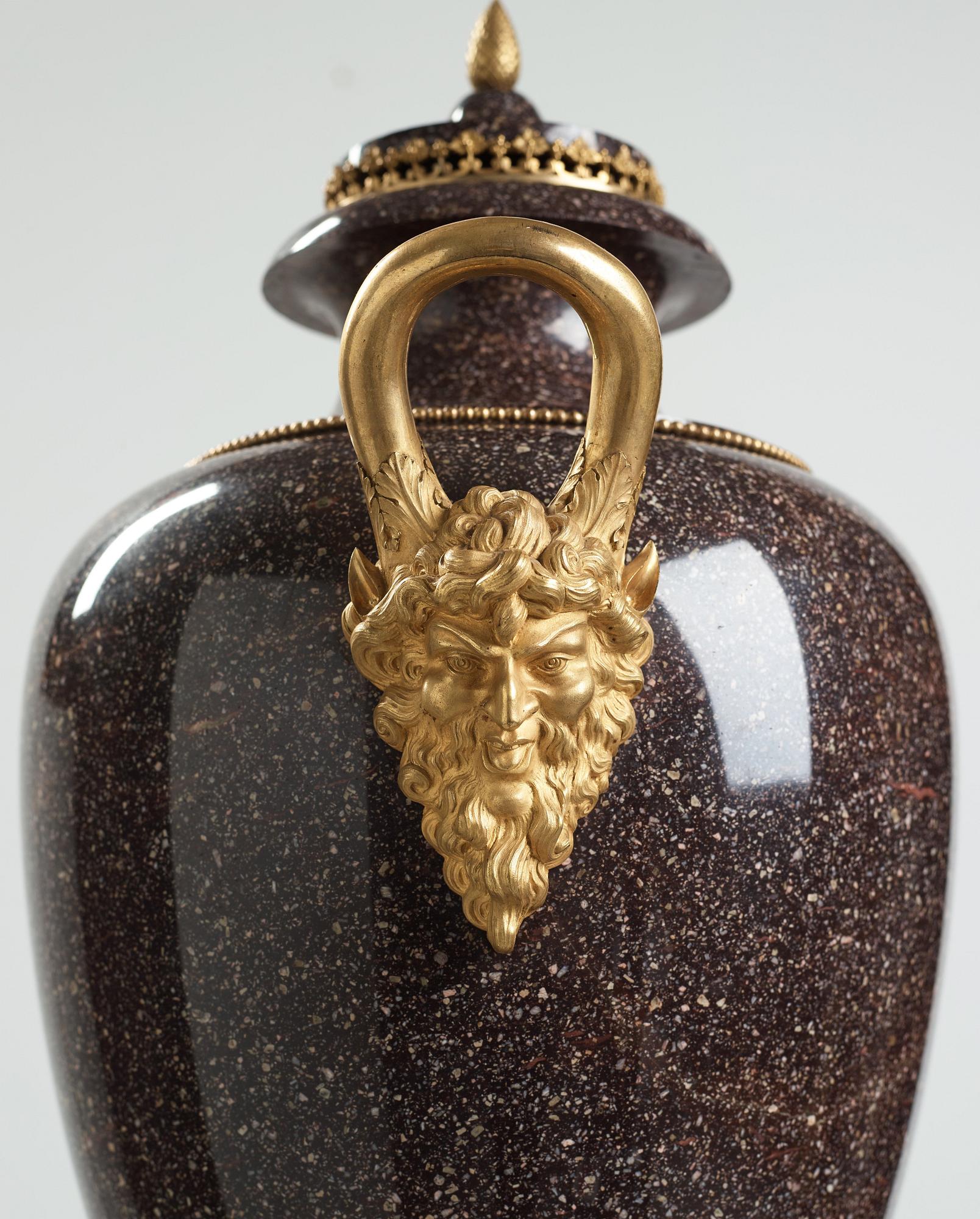 A late Gustavian circa 1800 porphyry and ormolu Vase by Court bronze chaser and gilder F.L. Rung (1758-1837) not signed.