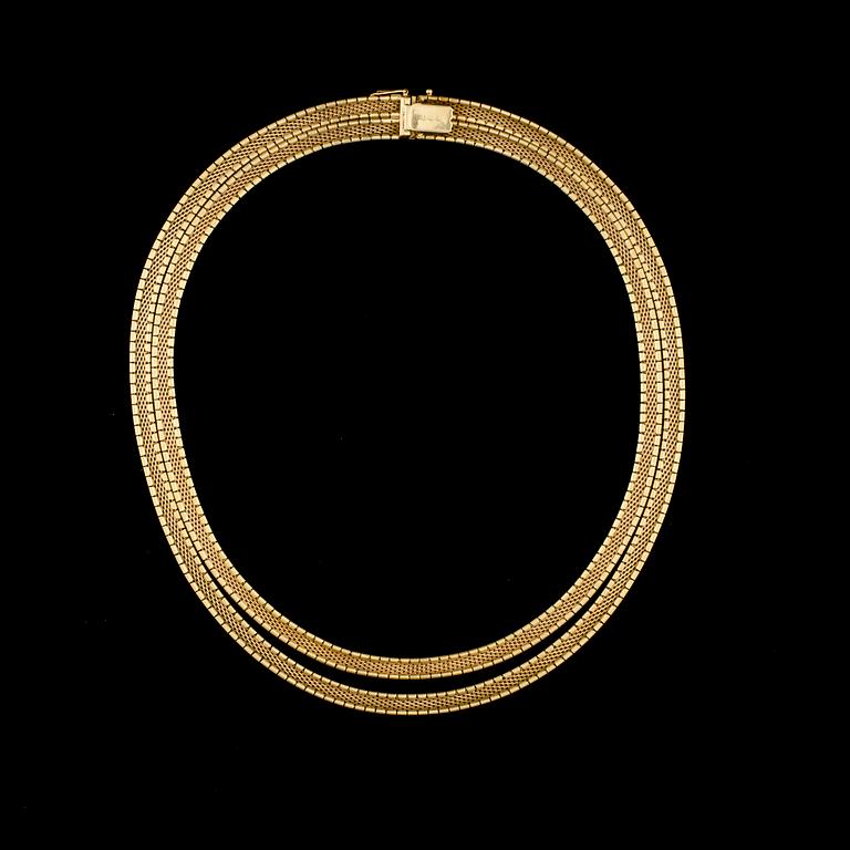 HALSBAND, 18K matt och glansigt guld, 2-radigt. Italien 1960-tal. Vikt 80 g.