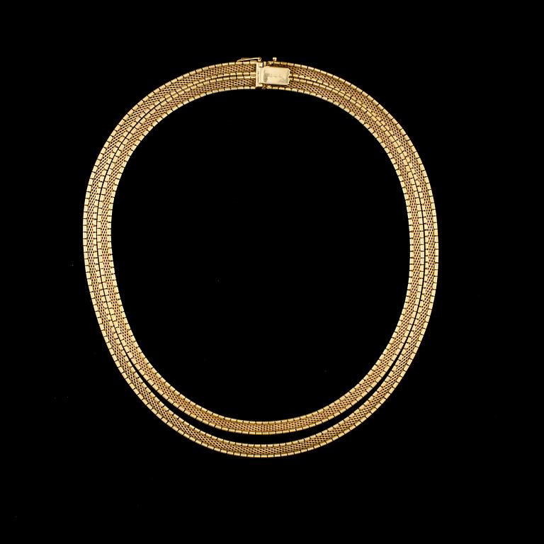 HALSBAND, 18K matt och glansigt guld, 2-radigt. Italien 1960-tal. Vikt 80 g.