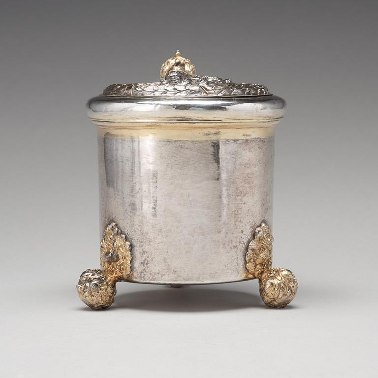 Johan Hansson Teelning, dryckeskanna, silver, (verksam i Norrköping 1661-1711), före 1700, barock.