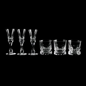 WHISKYGLAS 6 st och SNAPSGLAS 4 st, "Prince", Göran Wärff, Kosta.