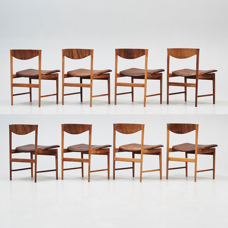 A set of eight Ib Kofod Larsen palisander chairs, Säffle Möbelfabrik, Sweden 1960's.