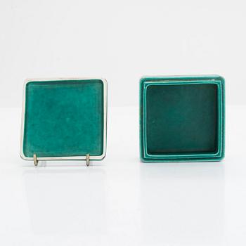 Wilhelm Kåge, skålfat samt ask med lock, "Argenta", Gustavsberg.