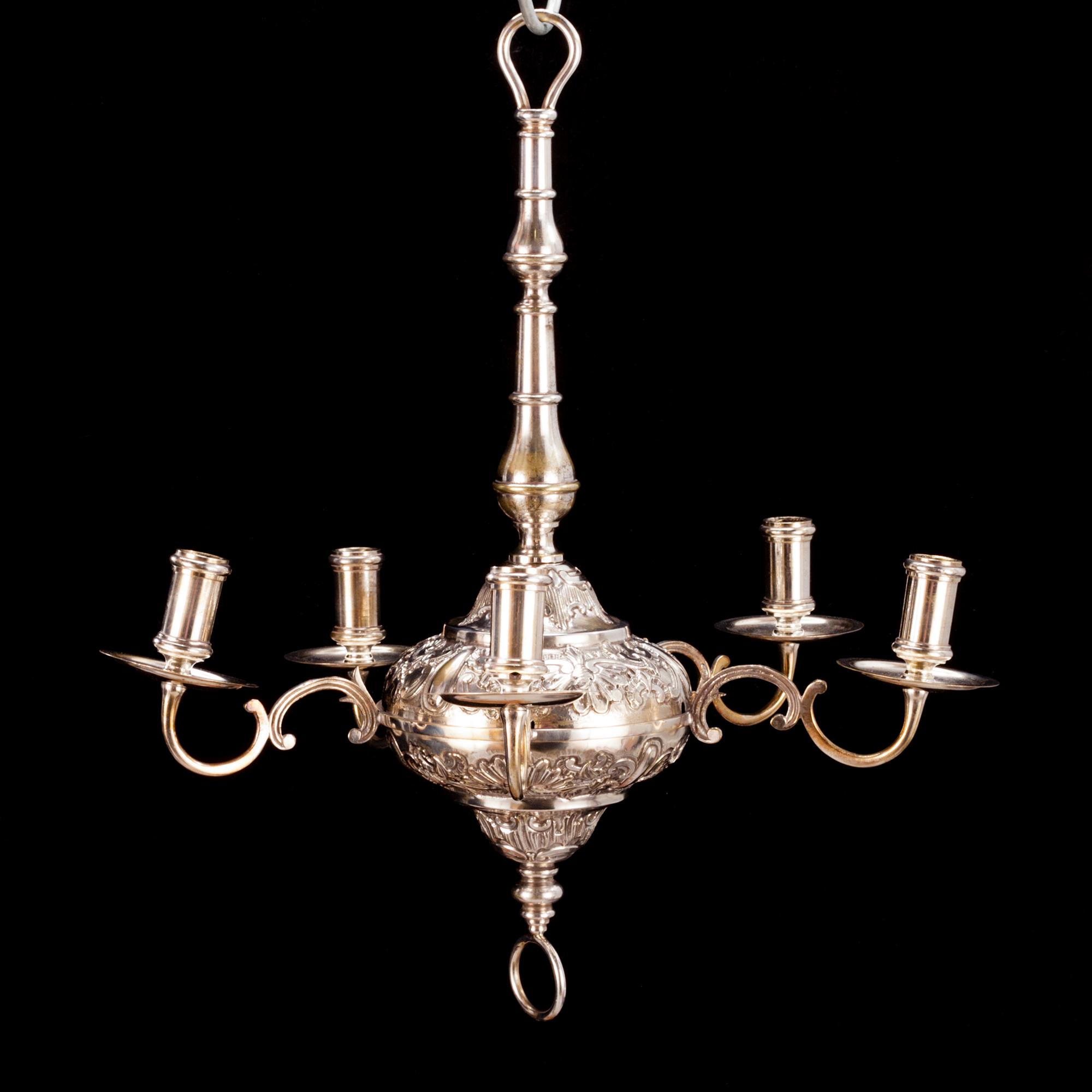 A silver plated chandelier.